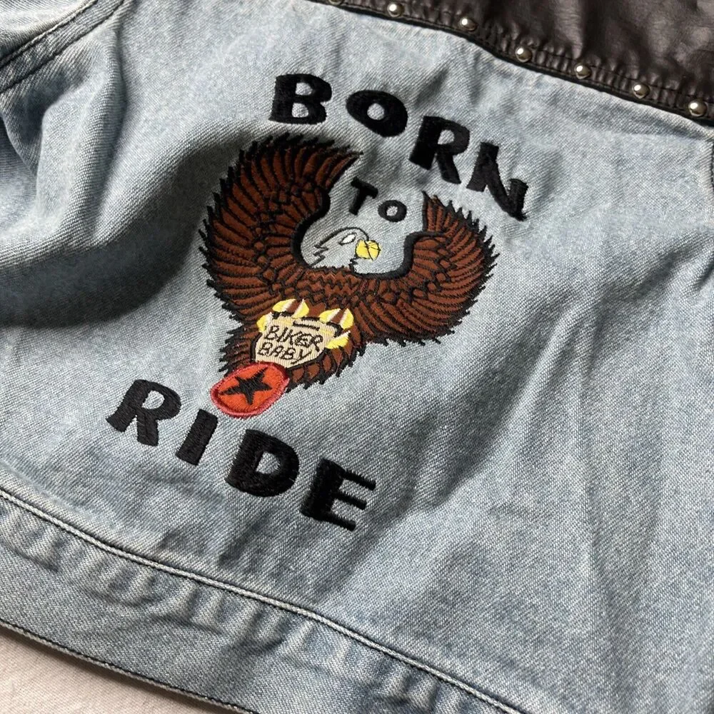 Born to Ride Denim toddler 3T jacket Biker blue jean jacket Go Baby Tag